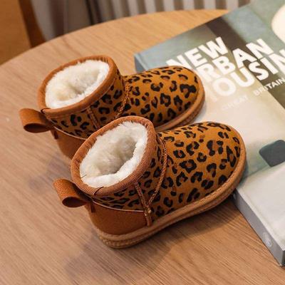 Kinder Schneestiefel mit weicher Sohle, Leopardenmuster, kältefest, Jungen und Mädchen, Baumwollverdickt, Baumwollschuhe, kleine Babys, Winterbaumwollschuhe, c