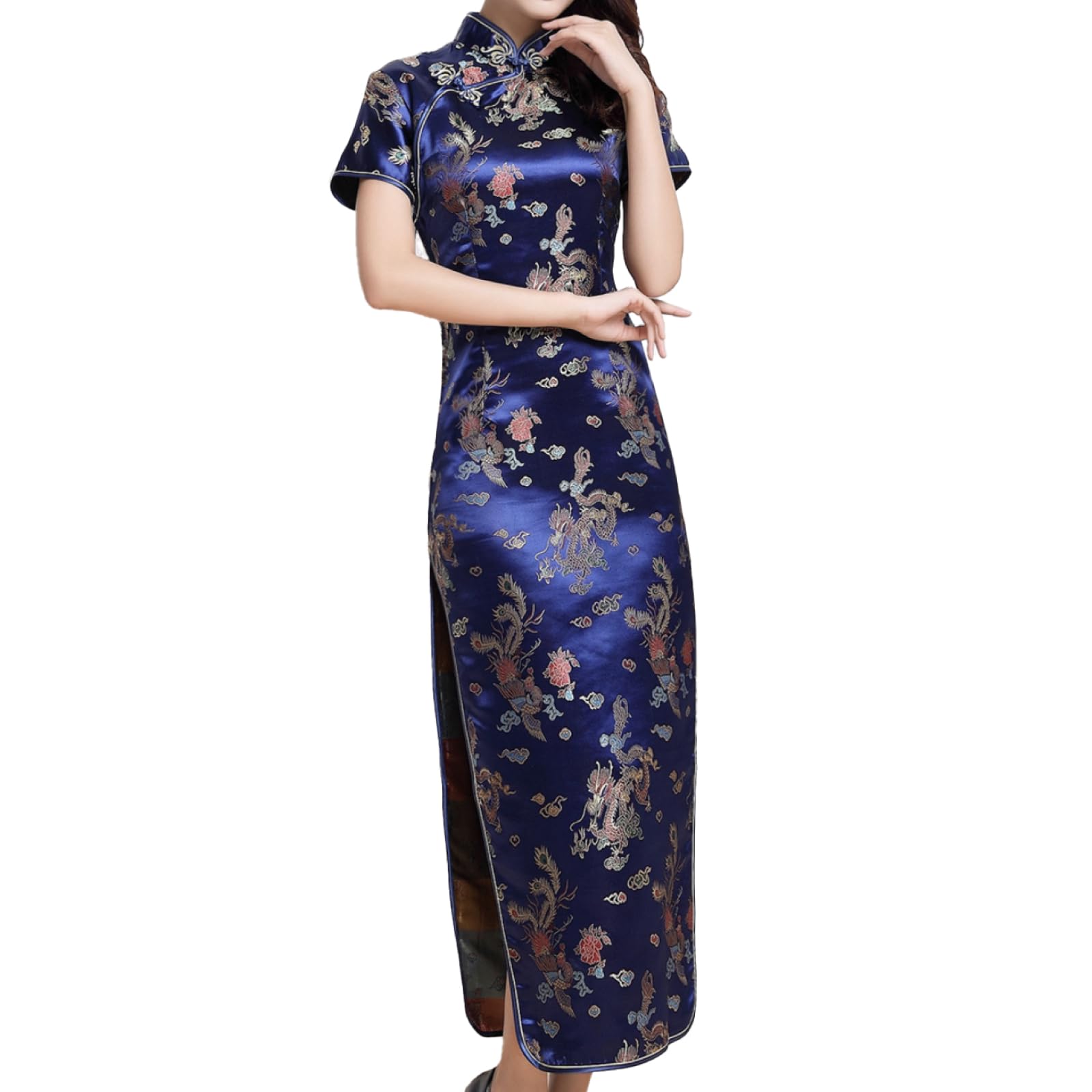 

RONGUI Plus Size Short for Cosplay Cheongsam, Long, Slit, Sleeves, Men s Costume, (6XL, Blue) синий