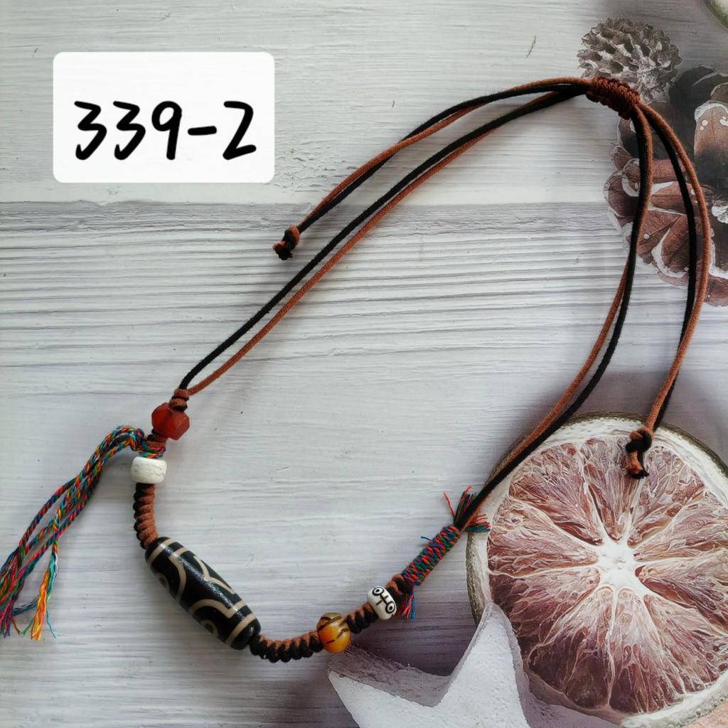 Adjustable Handmade Necklace with Agate Buddha Eye, 3-Eyed Dzi, and 9-Eyed Pendant