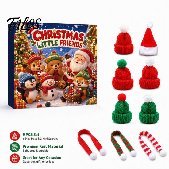 Decorative Bottle Toppers for Christmas 9 Pcs Mini Knit Hat And Scarf Set Advent Calendar, Handmade Tiny Santa Gift Kids Scarves Countdown Calendar