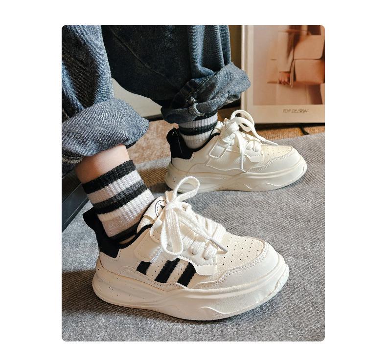 2025 Kids' Plus Velvet Non-Slip White Sports Shoes for Boys and Girls