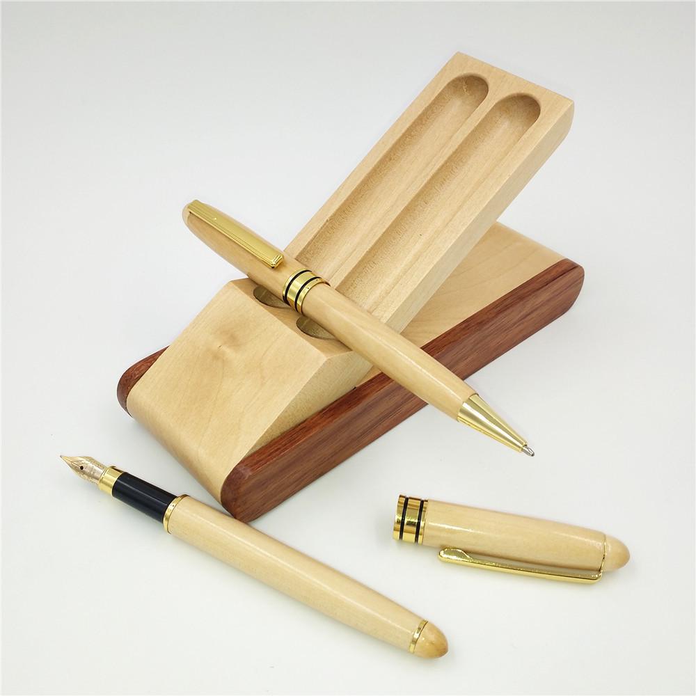 Maple Wood Fountain Pen Set with Ink Cartridges - 26 Da Ming Jian Business Gift, Custom Logo Available