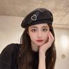 Elegant Korean Autumn Keep Warm Girls Women Caps Love Heart Leather Buckle Beret Painter Hat