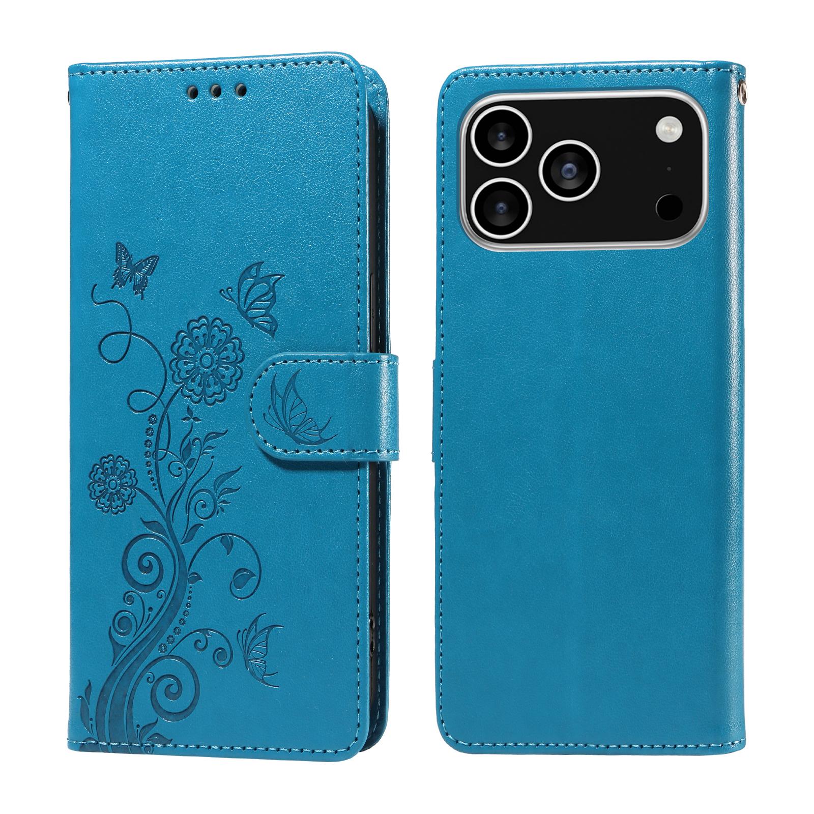 

For iPhone 17 Pro Leather Case Butterfly Floral Imprint Wallet Stand Cover E