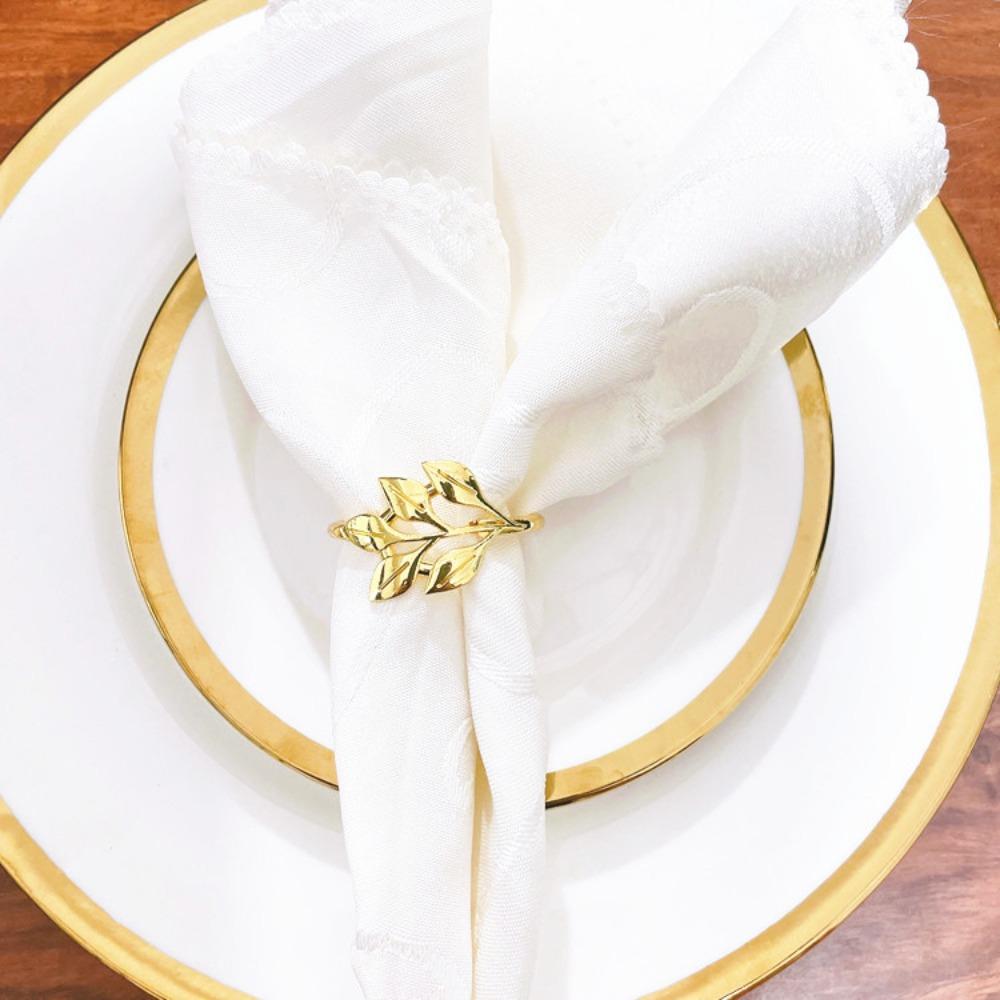 12Pcs Zinc Alloy 5 Petal Willow Leaf Napkin Rings Gold Silver Rose Gold Luxury Hotel Restaurant Table Setting Accessories