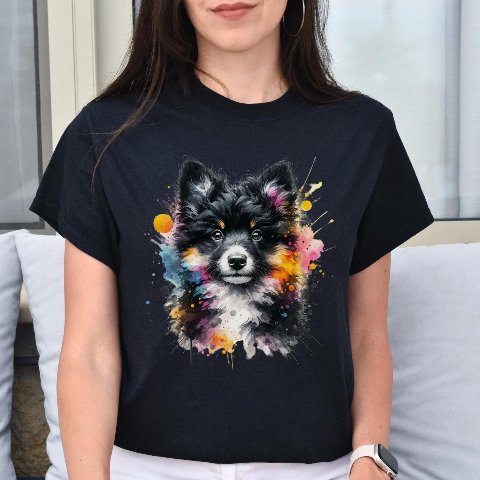 Artistic Mudi dog mama Color Splash Unisex T-shirt Black Navy Dark Heather S