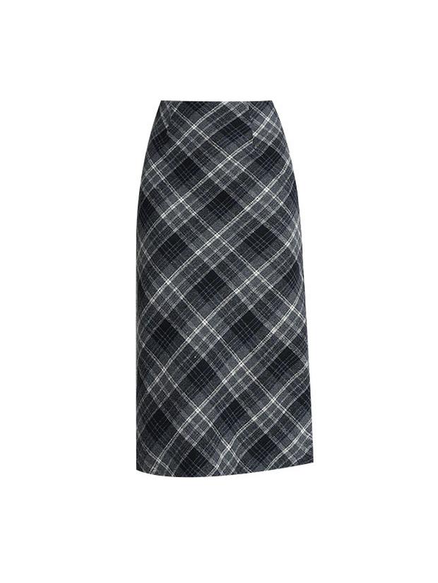 2025 Spring/Autumn High Waist Slit A-line Wool Plaid Midi Skirt for Women
