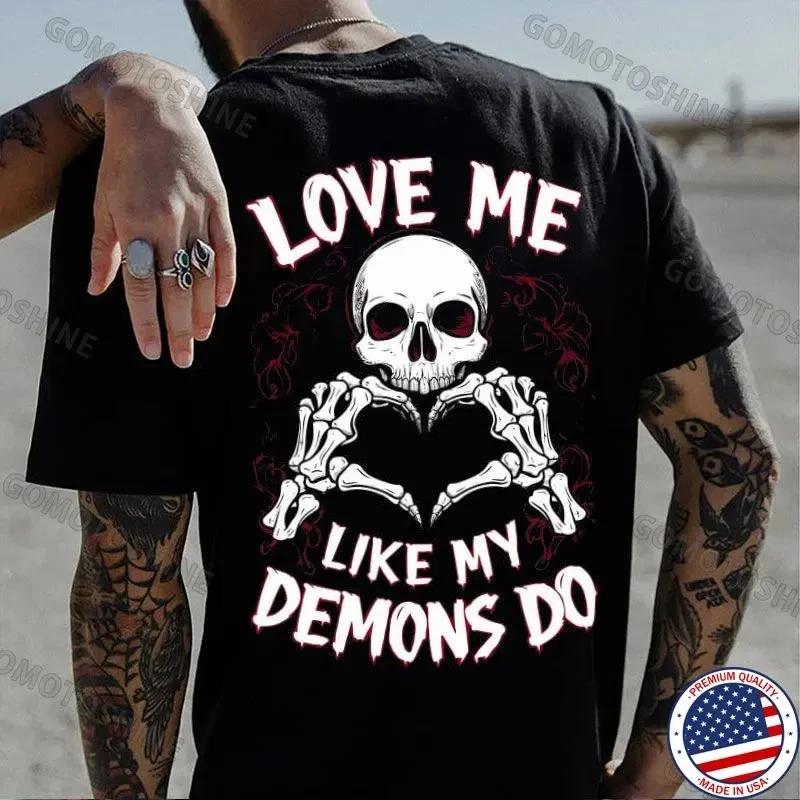 LOVE ME LIKE MY DEMONS DO Finger Heart Skeleton Print Men s T-Shirt XL