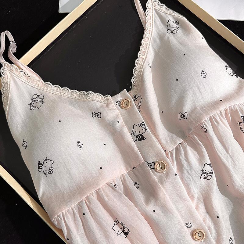 Cartoon suspenders lace pajamas ladies lyocell sweet cute wind shorts summer loungewear comfortable suit