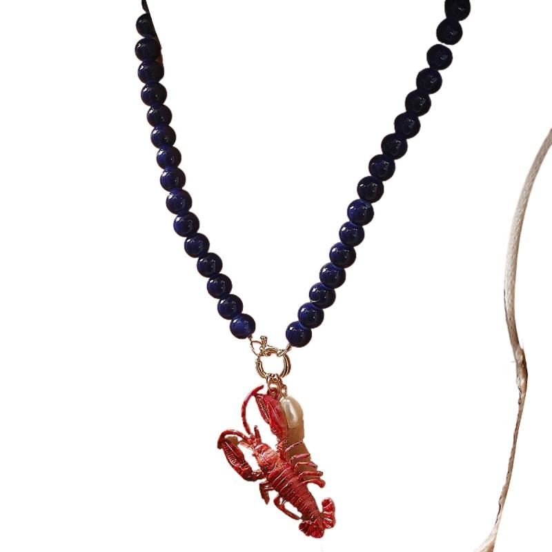 2025 New Lobster Bead Necklace Handmade Crystal Beaded Enamel Jewelry Simple Pendant Necklace Women Beach Vacation Accessory