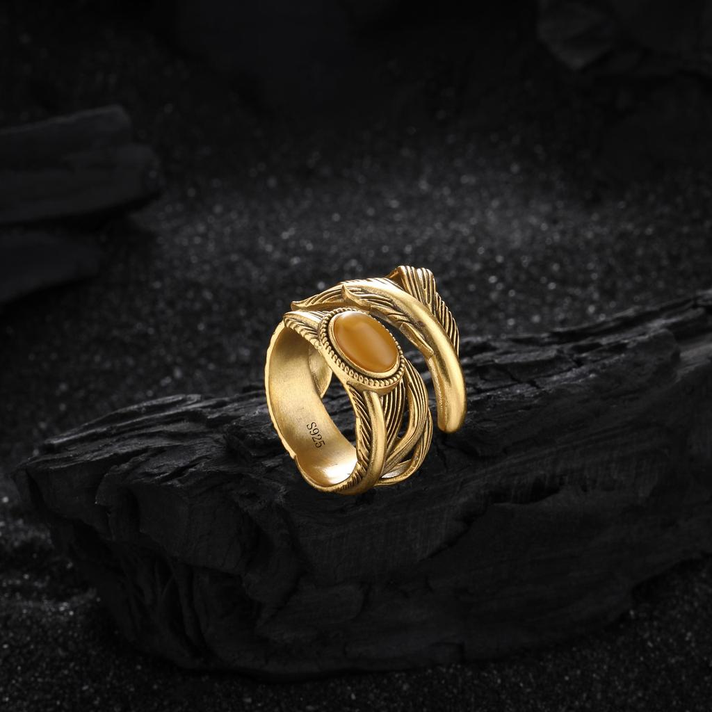 PANJBJ Anello Geometrico in Argento Sterling 925 con Giada di Hotan per Donna Ragazza Regolabile Gioielli Delicati Retrò Regalo di Compleanno Dropshipping