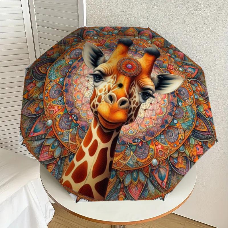 

1pc Giraffe Mandala Artwork Automatic Folding Umbrella - Compact 8-Rib Design,Perfect Gift for Friends & Family yy250926072