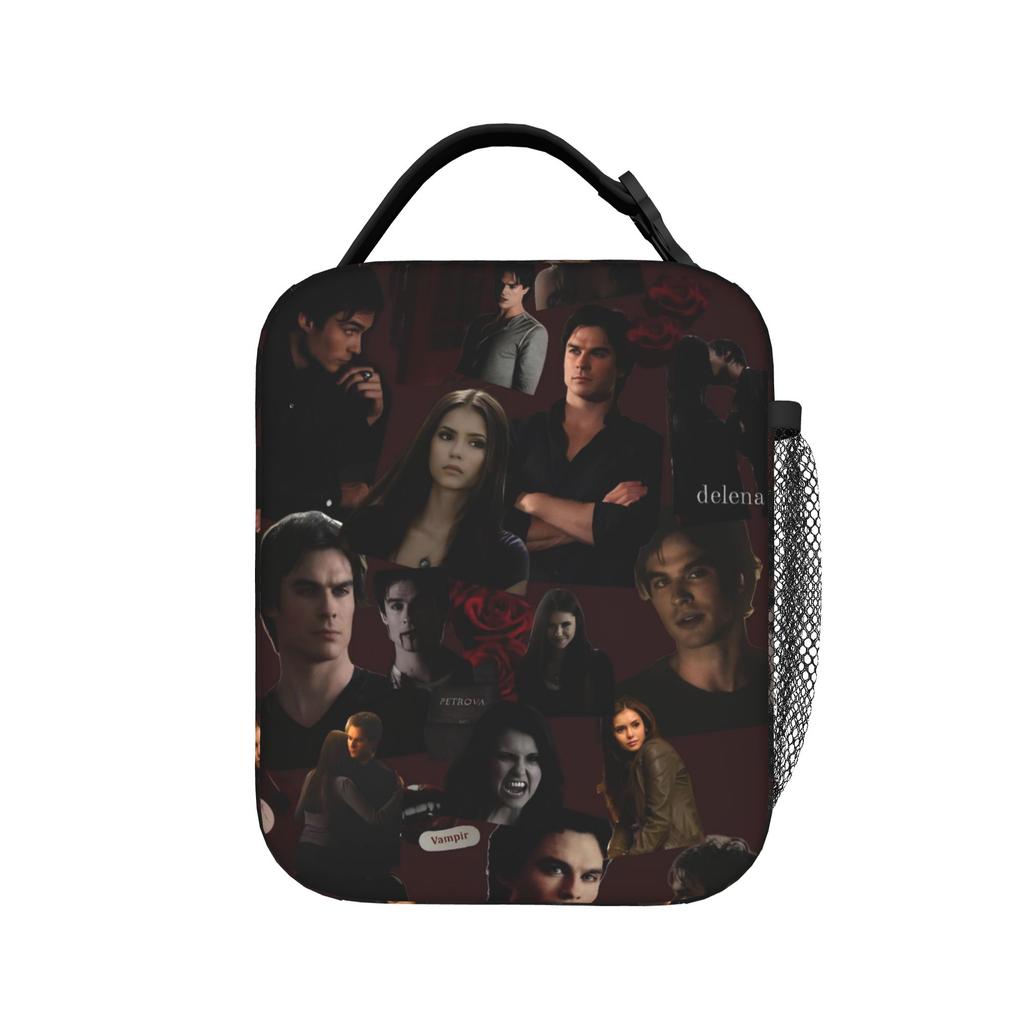 Lunch Bag The Vampire Diaries Resuable Movie School Lunch Box For Women Retro Portable Zipper Custom Thermal Lunch Bags