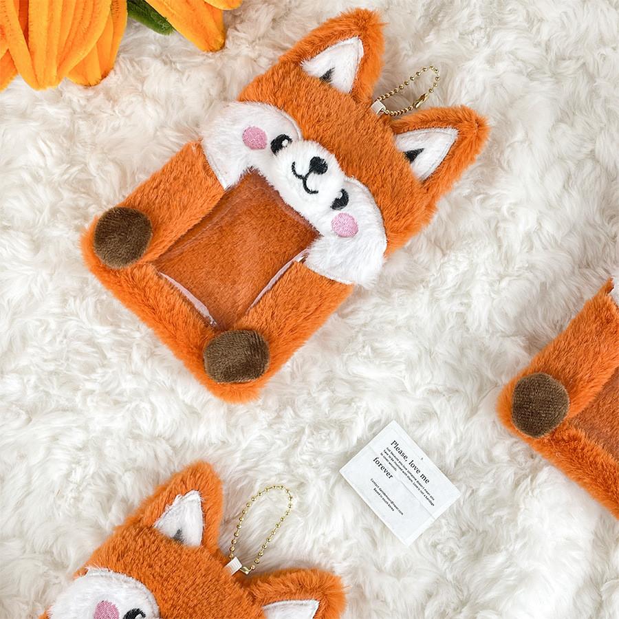 Plush Fox Sweet Id Card Holder Whimsical Animal Pendant For Easy Travel Storage And
