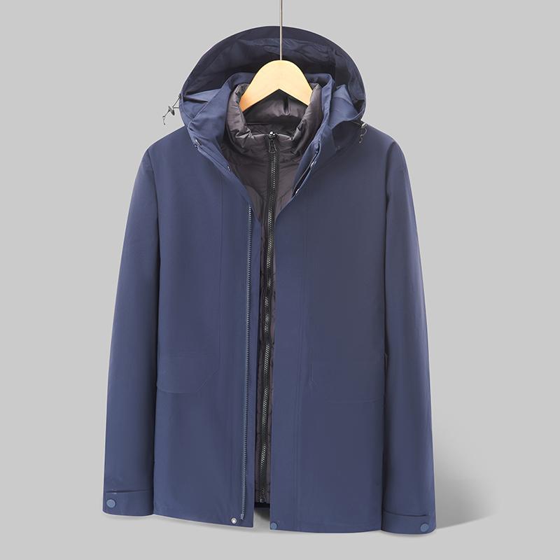 Three-in-One Detachable Windproof Goose Down Jacket: Cold-Resistant, Water-Repellent Outer, Warm Inner Layer for Couples
