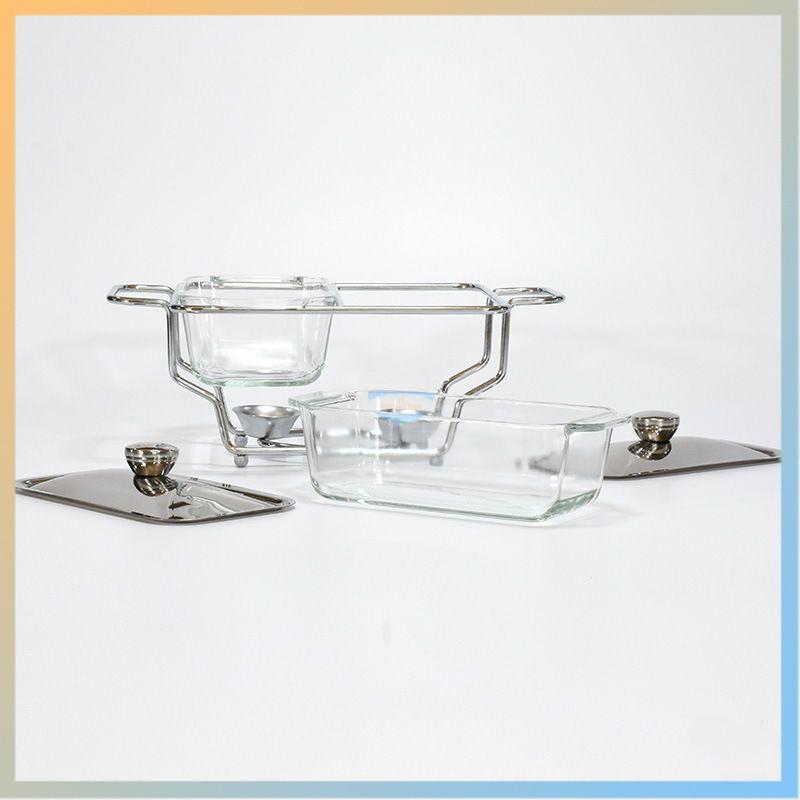 Restaurant Hot Pot Alcohol Stove Square Glass Buffet Stove Compartmentalized Flip Top Food Heating Container