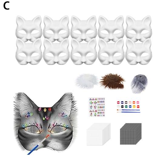 DIY Therian Masque Kit Blank Hand Painted Half Face Cat Fox Masque with Fur Eye Mesh And Felt Sheet for Halloween Carnival Masquerade Party Cosplay