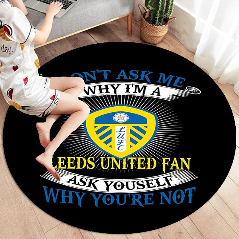 Leeds United Fußballclub Runder Teppich, Teppich für Wohnzimmer Schlafzimmer Sofa Spielzimmer Dekor, Rutschfeste Bodenmatte