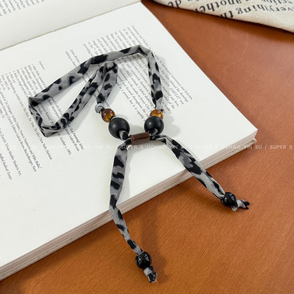 Maillard Bead Leopard Print Scarf Necklace, Fashionable and Versatile Necklace