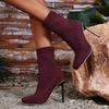 Fashion Women's Thin Heel Single Boots Autumn New Pointed Knitted Cloth Cover Foot Anti-slip Wear-resistant Short Boots