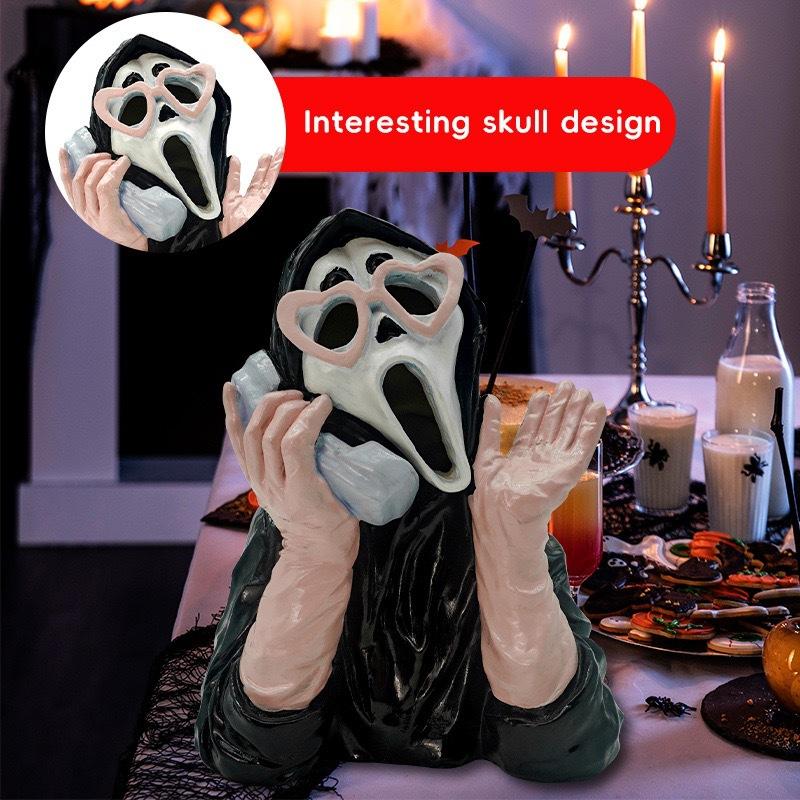 Halloween Scream Meisje Mobiele Telefoonhouder, Eng Grappige Bureau Decoratie, Creepy Horror Figuurtje Cadeau voor Halloween Feest Decoratie