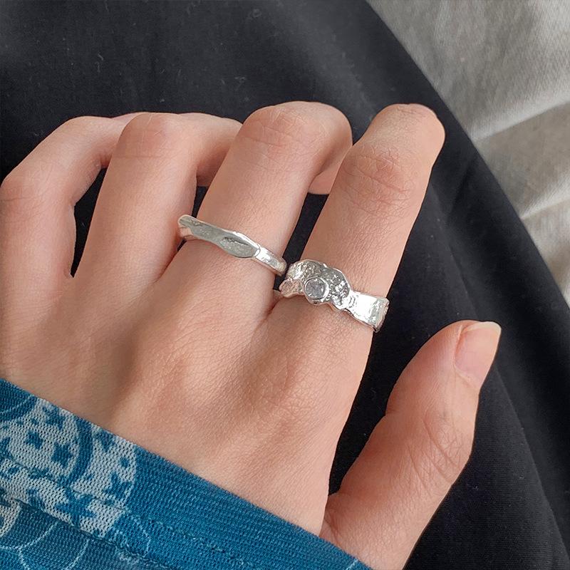 Su Chuang S925 Sterling Silver Lava Wrinkled Ring - Women's Cold Aesthetic High-End Statement Index Finger Ring