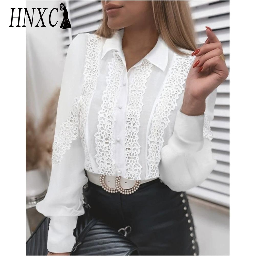 HNXC Women's Fashion Casual Solid Color Print Long Sleeve Blouses & Shirts