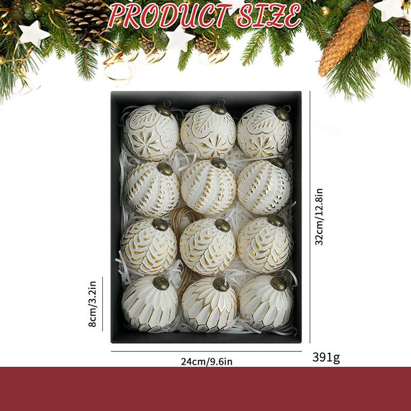 Retro Christmas Ornament Set - 12 Pieces, 8cm Holiday Decoration Balls for Tree