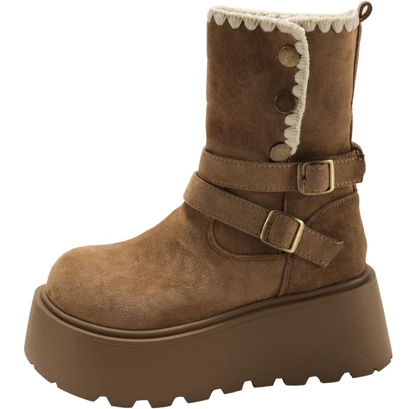 White British style thin thick-soled Martin boots women's 2025 new autumn small man height increase snow short boots