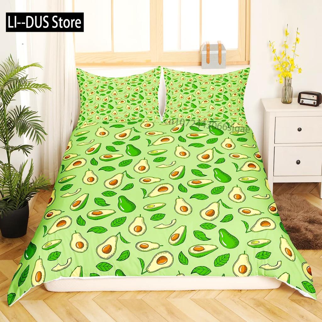 Avocado Duvet Cover for KidsCute Avocado Bedding Set Green Tropical Fruits Comforter Cover for Kids Boys Girls with Pillowcase