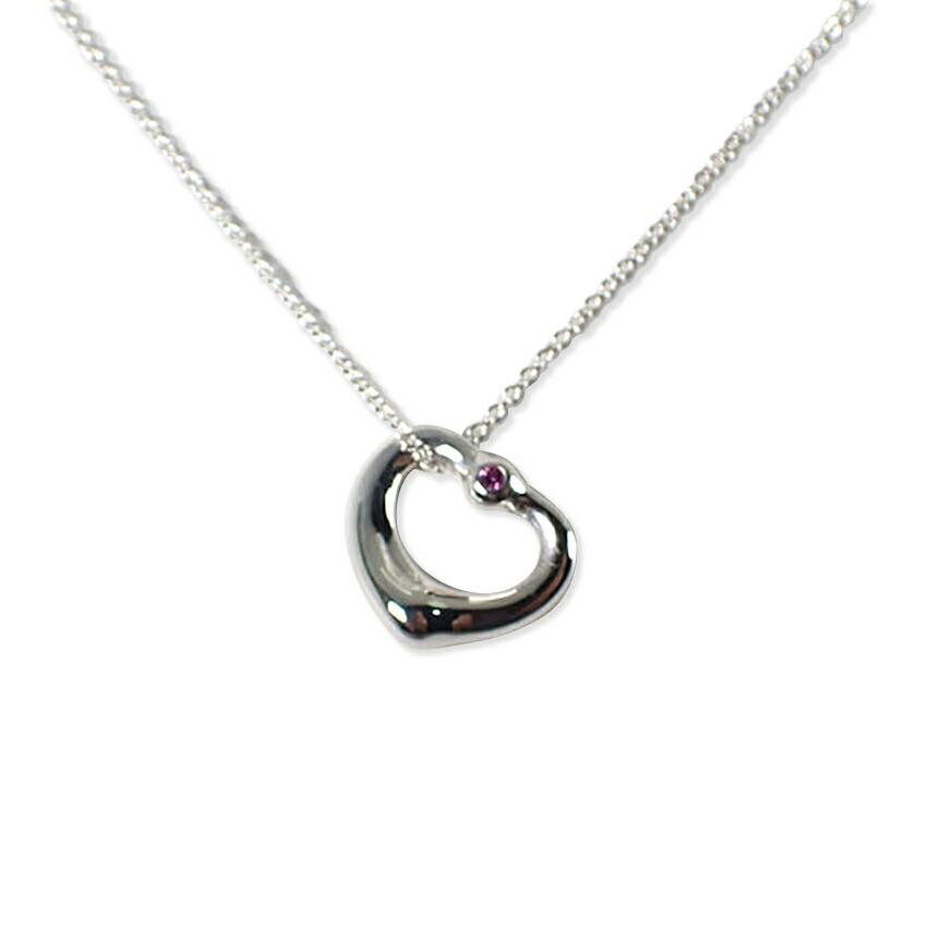 [Pre-owned] TIFFANY 925 Pink Sapphire Open Heart Pendant/Necklace/j60-8