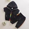 Trendy Unisex Kids Black & White Hooded Short Sleeve Two-Piece Sport Set