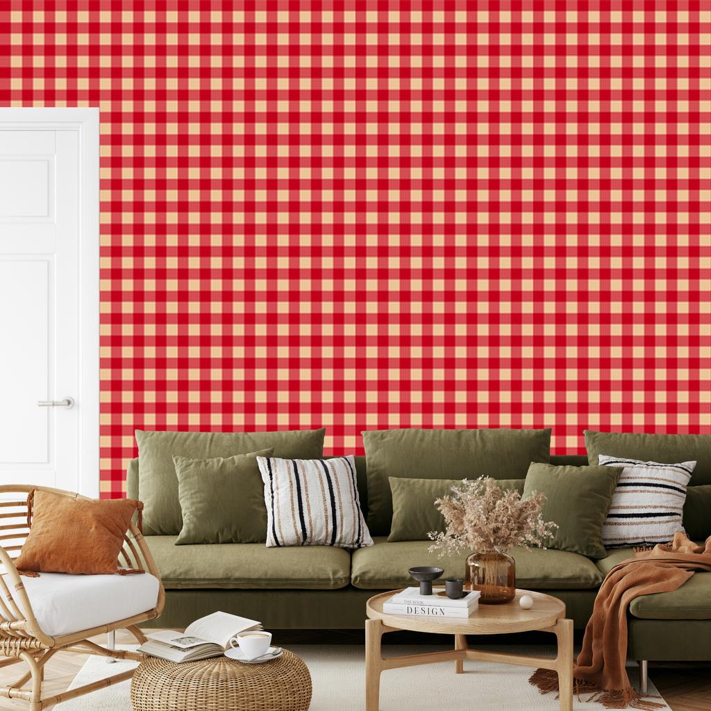Christmas Autumn Plaid Wallpaper Coral and Red 50x1000