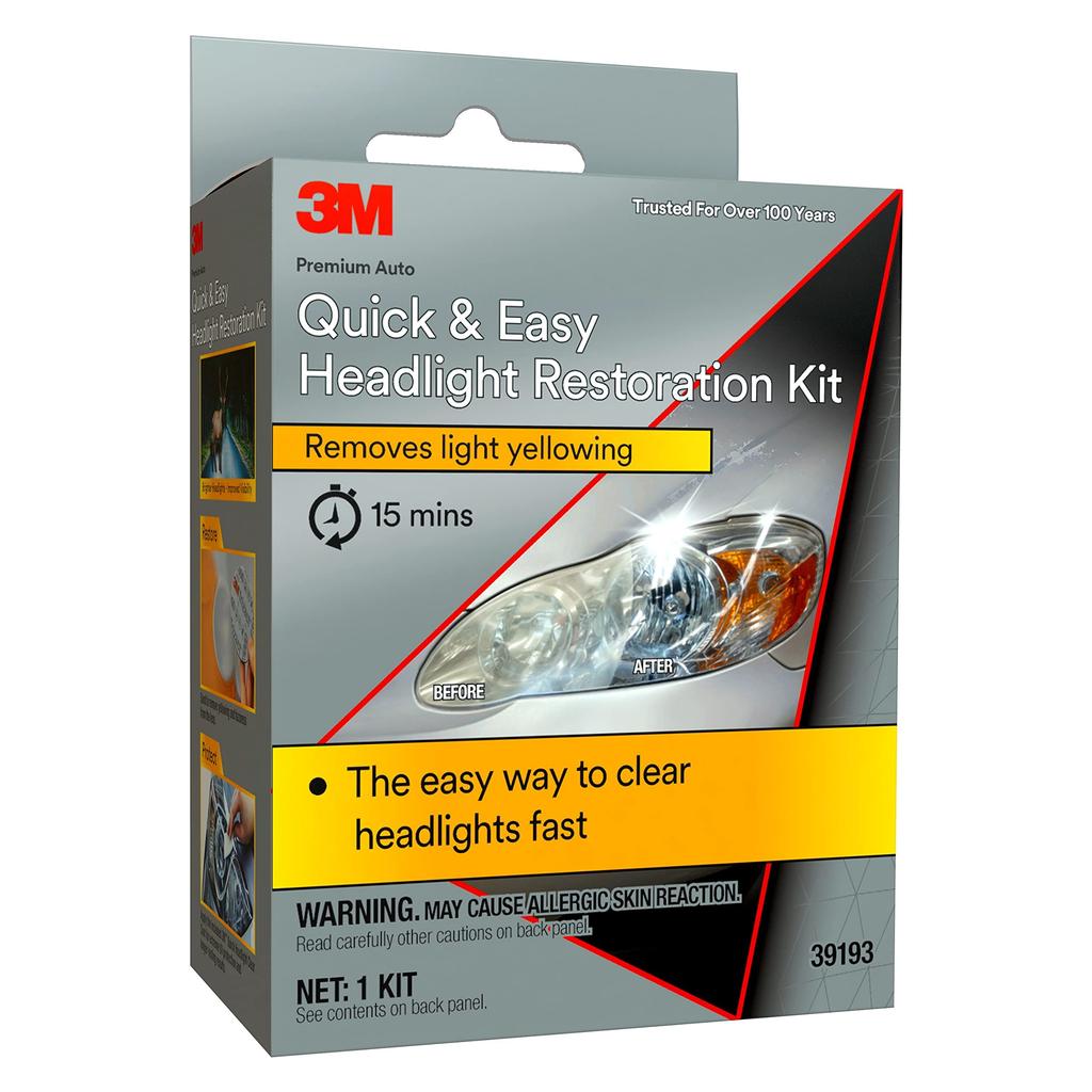 3M Headlight Restoration Kit Quick and Removes Yellowing In 15 39193 - Easy, Minutes, (1 Kit)
