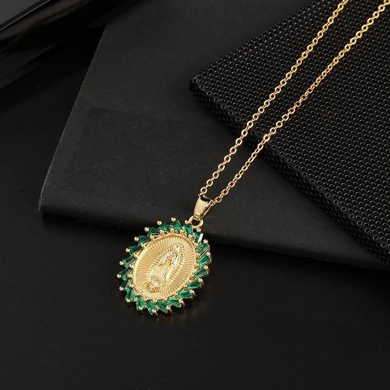European and American Fashion Micro inlaid Color Zircon Pendant Women's Jewelry Virgin Mary Necklace