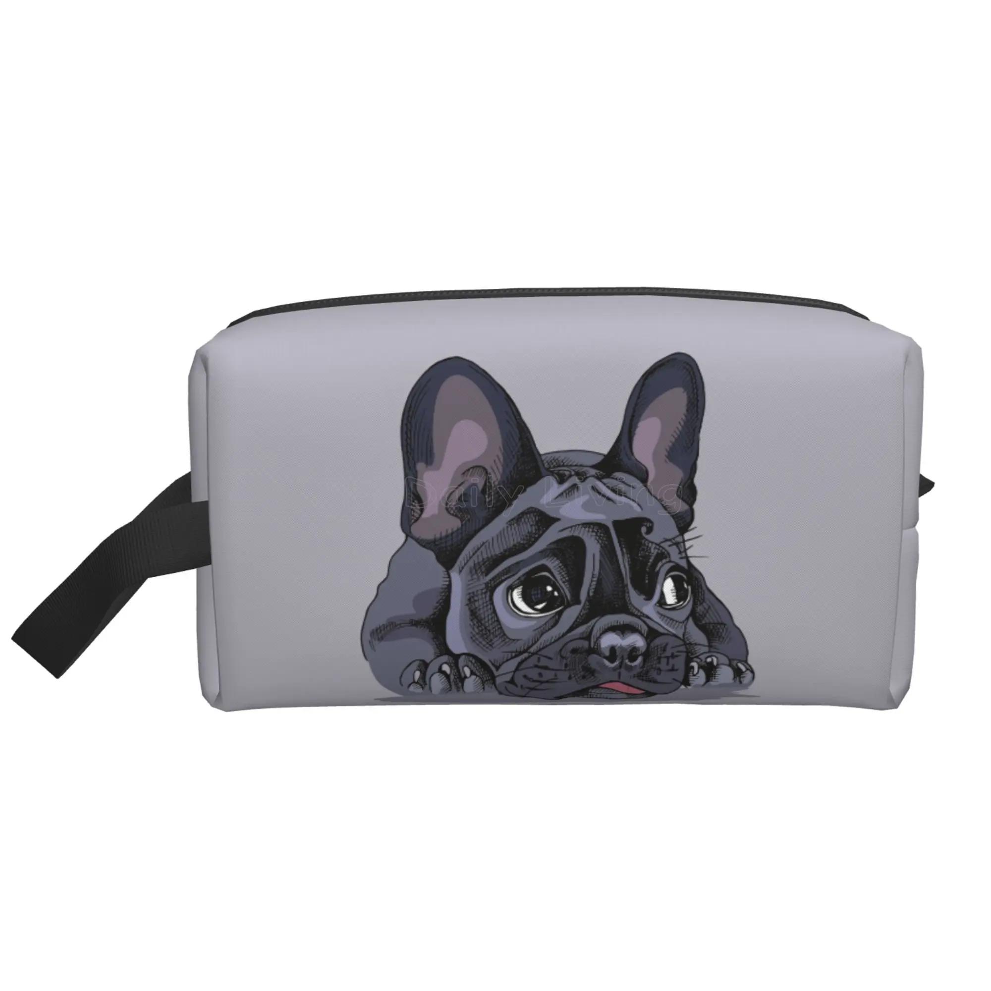 

Милые сумки для хранения в виде французского бульдога, переносная косметичка большой емкости для мужчин и женщин, многофункциональная косметичка 25.5x16x12.5CM чёрный
