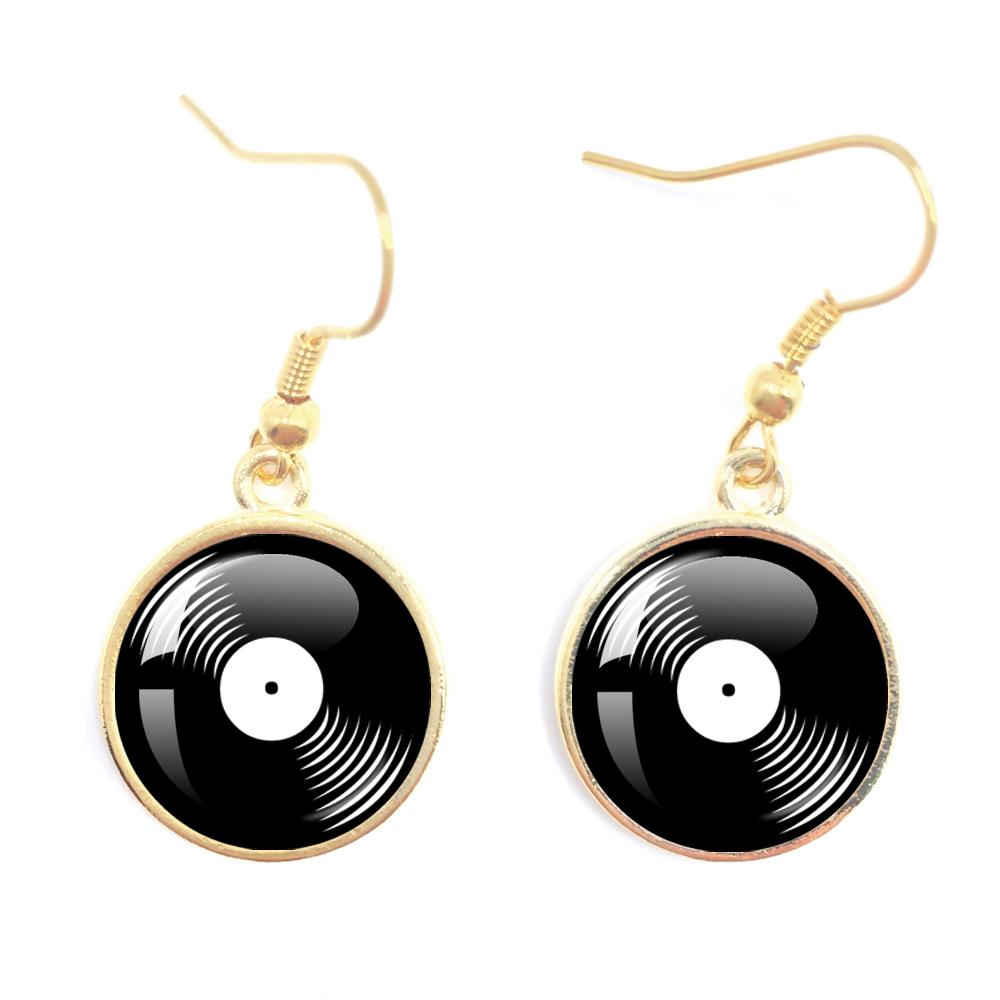 Classic Vintage Vinyl Records Rretro Phonograph Rrecord Dome Glass Ladies Earrings Music Lover Gifts Music Record Disc Earrings