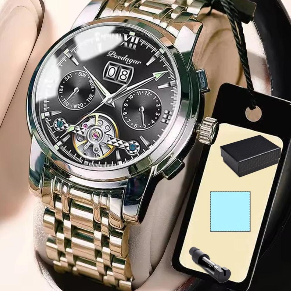 POEDAGAR Business Watch Men Luxury Fashion Stainless Steel Sport Watches Masculino