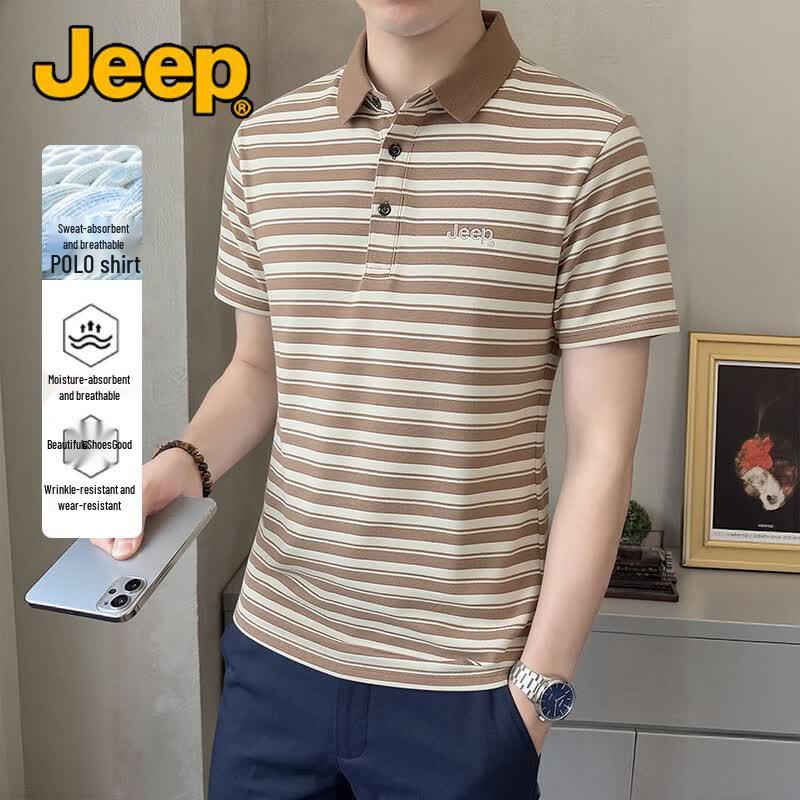 JEEP Men s Summer Striped Breathable Polo T-Shirt XL