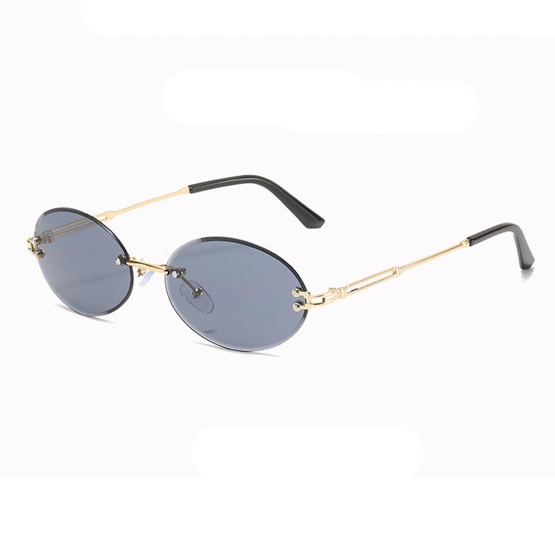 2024 New Design Fashion Eyewear Rimless Round Oval Women Fashion Retro Luxury Shades Sunglasses