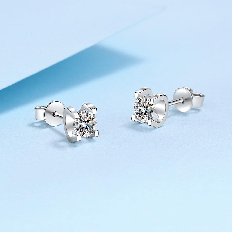 S925 sterling silver bull head earrings for women, moissanite small ear jewelry plated with pt950 gold manufacturer