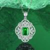 Vintage-Inspired S925 Sterling Silver Necklace Pendant with Emerald and Pigeon Blood Red-Blue Gem for Women