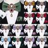 Mens Bow Tie with Brooch Hanky Cufflinks Set for Wedding Party Dating Silk Pre Bowtie Set