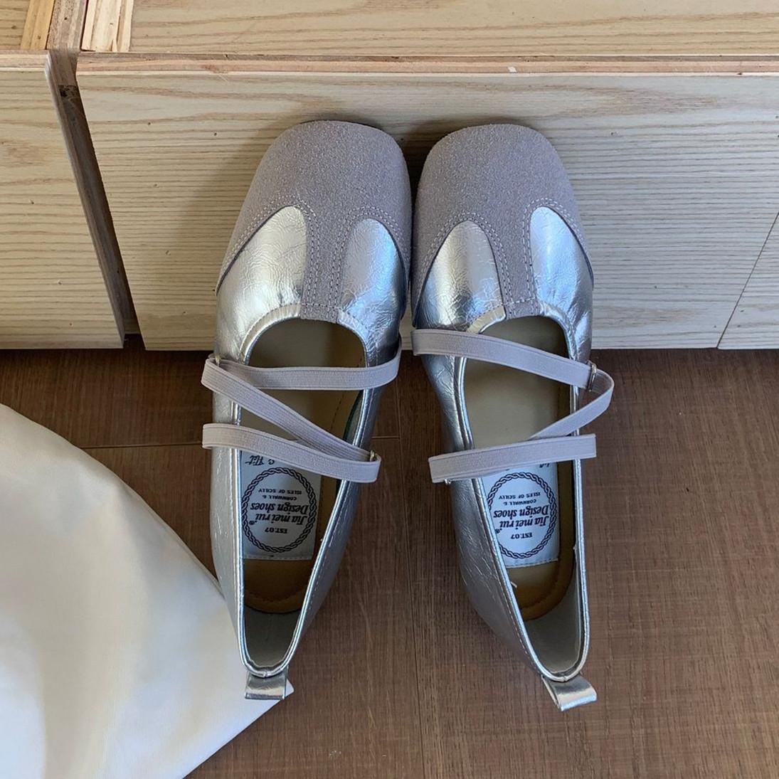 

Модные туфли-балетки IPPEUM для женщин, квадратный носок, мягкая красная ПУ кожа, туфли Мэри Джейн 245 серебряный