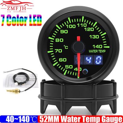 ZMFJH Auto Car Pointer Water Temp Gauge with Sensor 10MM 7 Color LED Digital 2" 52mm Water Temperature Gauge Meter 40-140℃