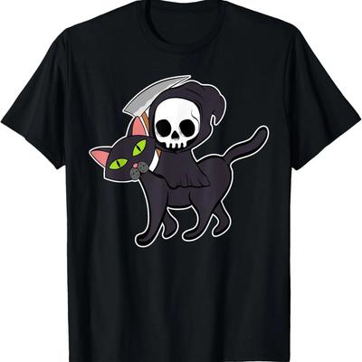 Death Rides A Black Cat Halloween Scary Apparel Item T-Shirt