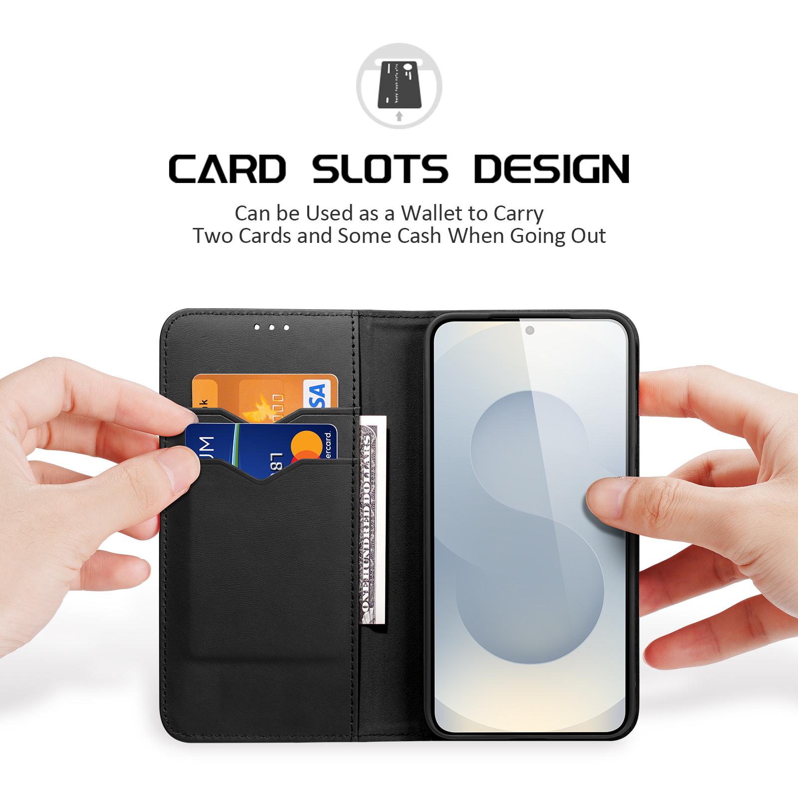 

For Samsung Galaxy S25 Edge Case DUX DUCIS Hivo Series Cowhide Leather RFID Blocking Wallet Stand Flip Phone Cover Red
