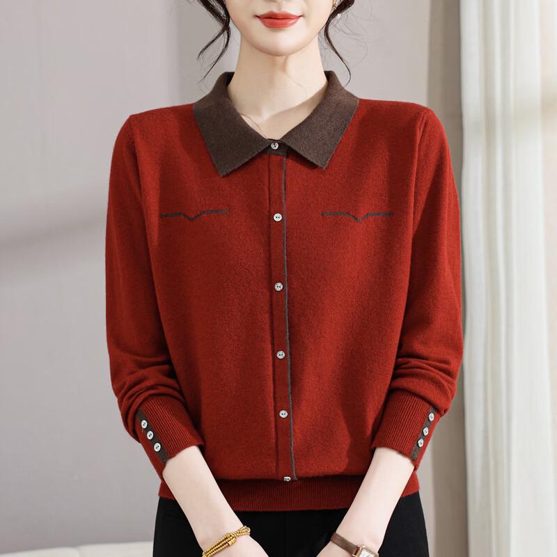 Hengyuanxiang Women's Lapel Knit Wool Sweater