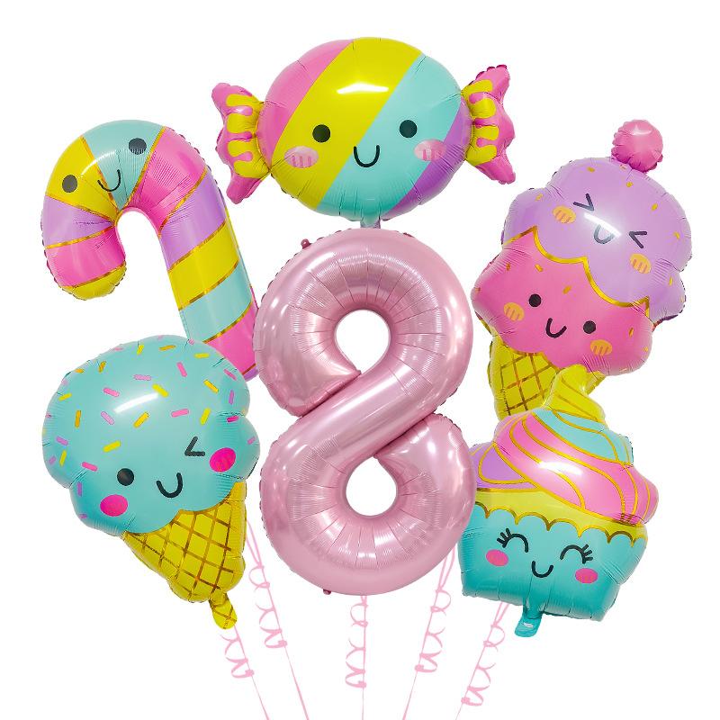 New Cute Candy Ice Cream Balloon Set Children'S Birthday Decoration Scene Arrangement Aluminum Mold Balloon Supplies