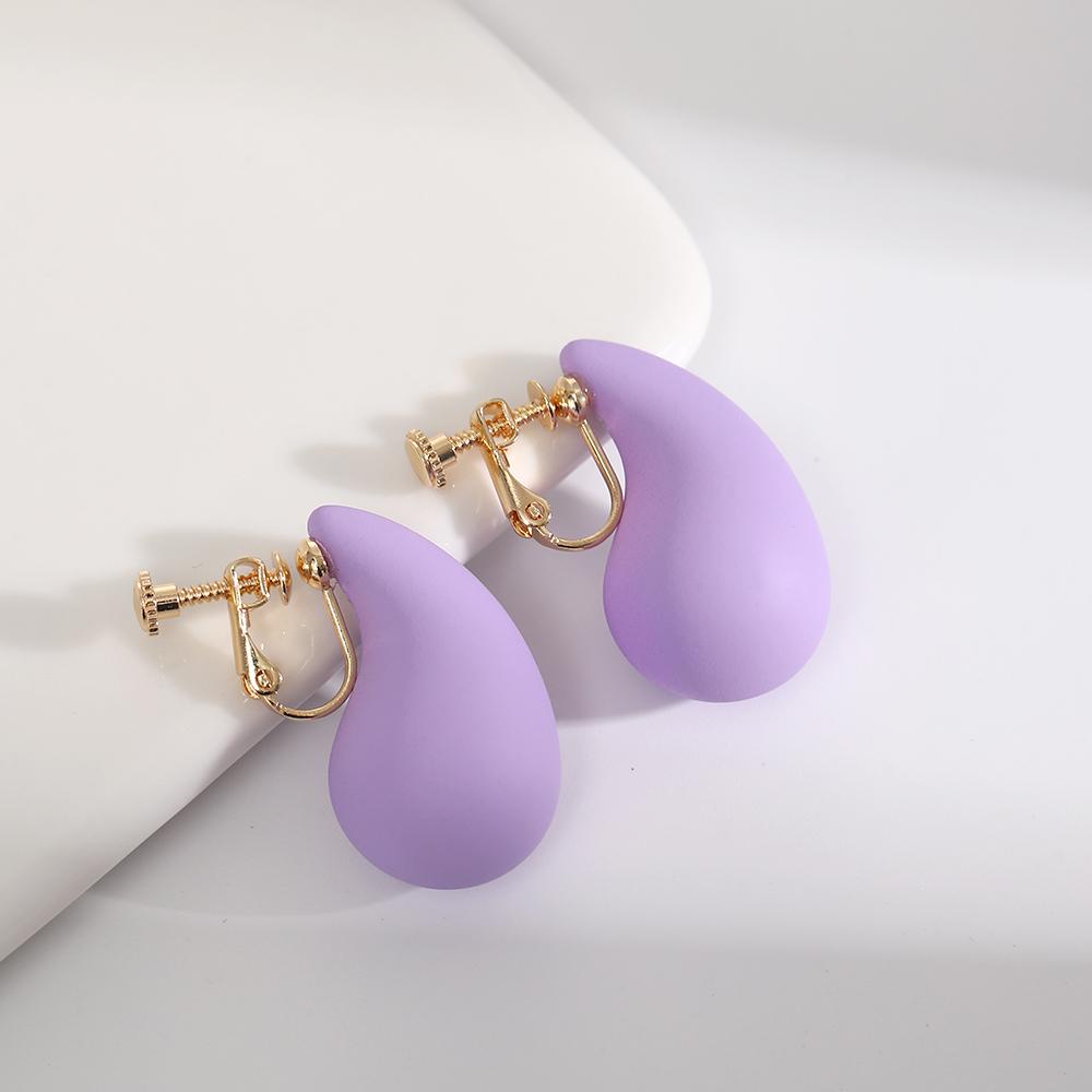 Vintage Chunky Dome Drop Clip On Earrings for Women Golden Glossy Colorful Teardrop Non Pierced Earrings Trendy Jewelry